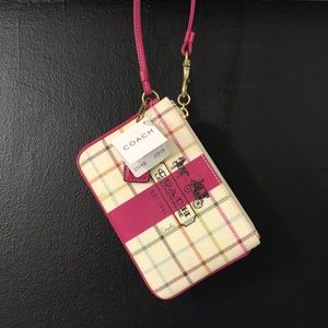 Coach Heritage tattersal plaid strip wristlet